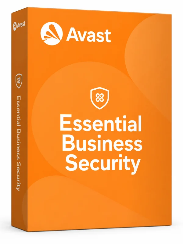 Illustrative orange Avast Essential Business Security software box