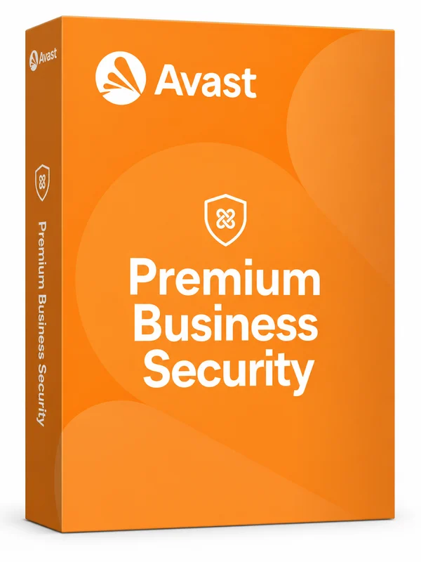 Illustrative orange Avast Premium Business Security software box