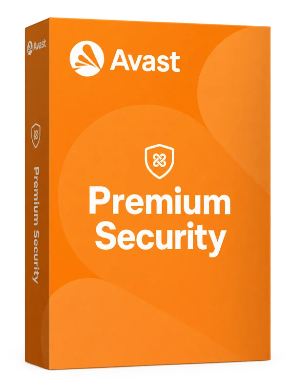 Illustrative orange Avast Premium Security software box